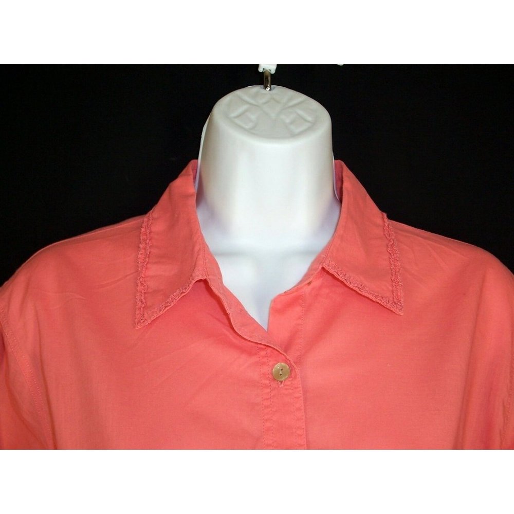J. Jill Top XS Button Down Ruffle Collar Orange Coral - Picture 2 of 7